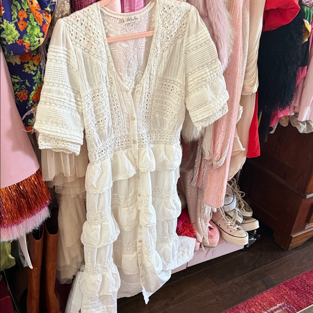 LoveShackFancy White Lace Midi Dress